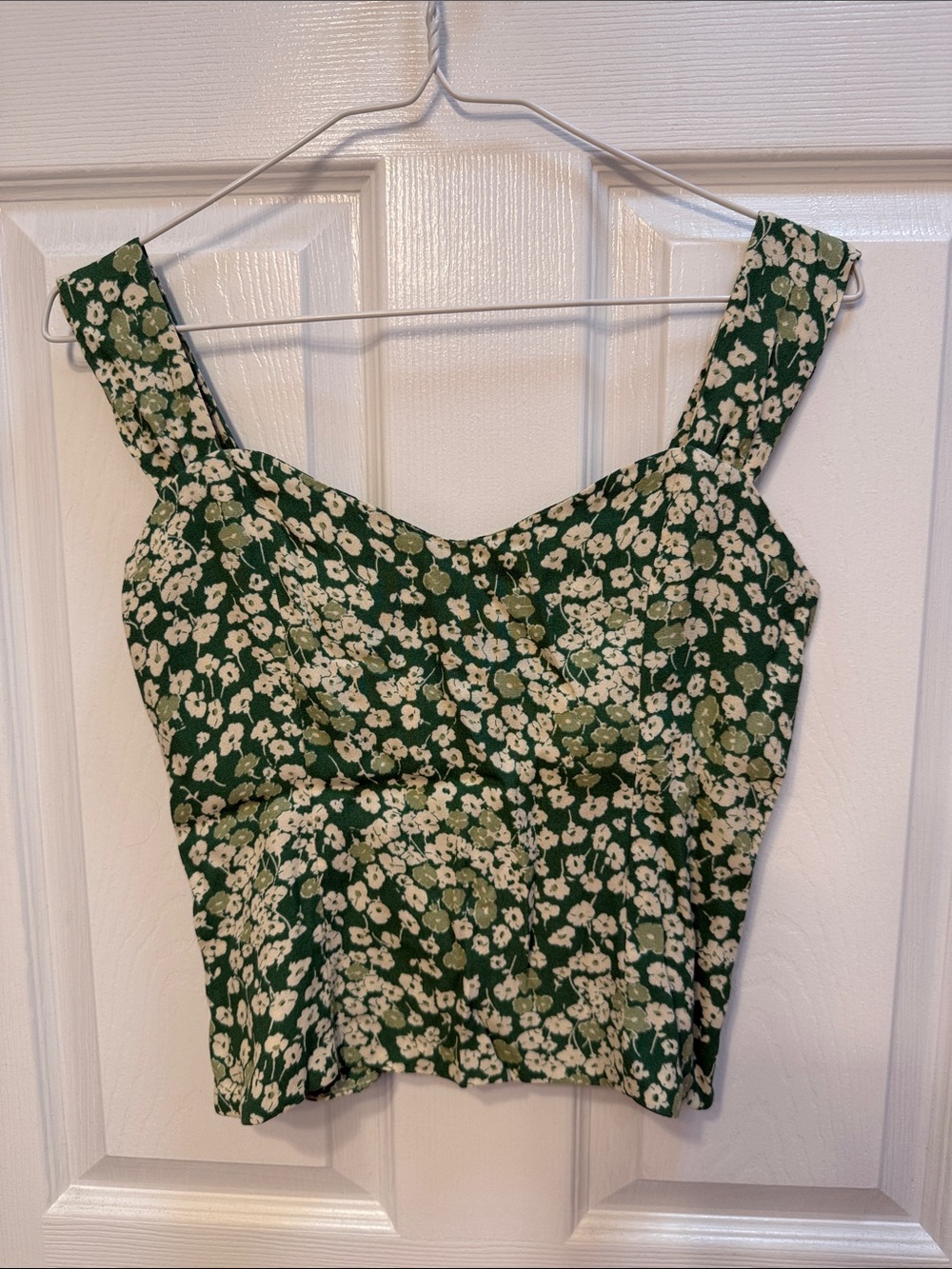 Reformation Green and White Floral Square-Neck Camisole